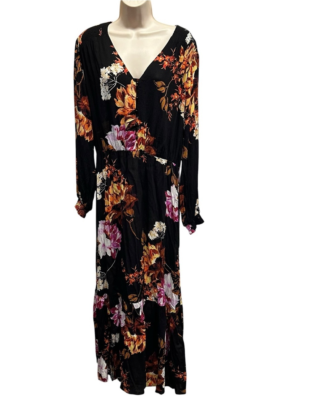 Eci women’s full length floral dress black size large new with tags romantic